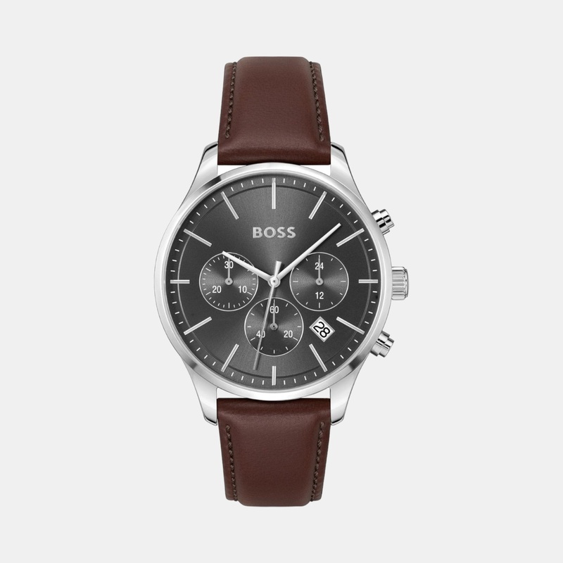 Men Quartz Grey Dial Chronograph Leather Watch 1514155
