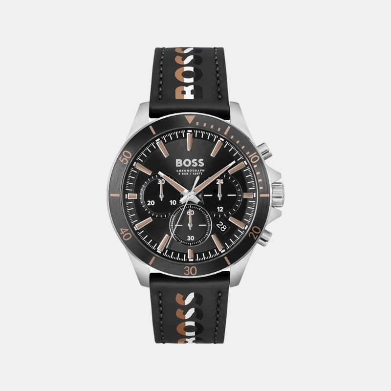 Men's Quartz Chronograph Black Dial Leather Watch 1514121