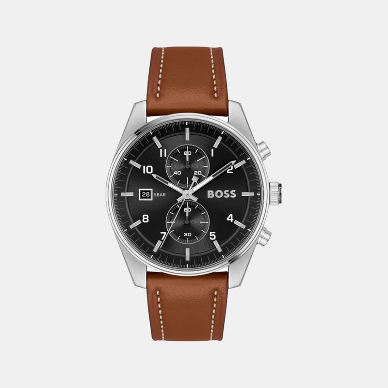 Men's Quartz Chronograph Black Dial Leather Watch 1514161