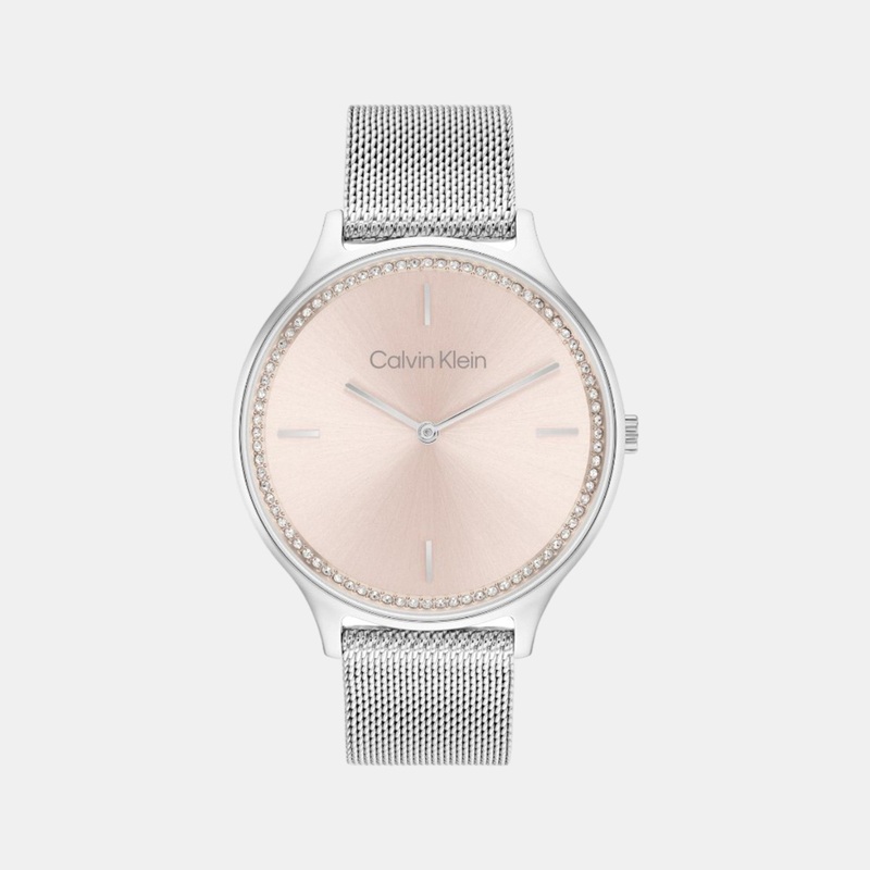 Women Quartz Analog Pink Dial Mesh Watch 25100004