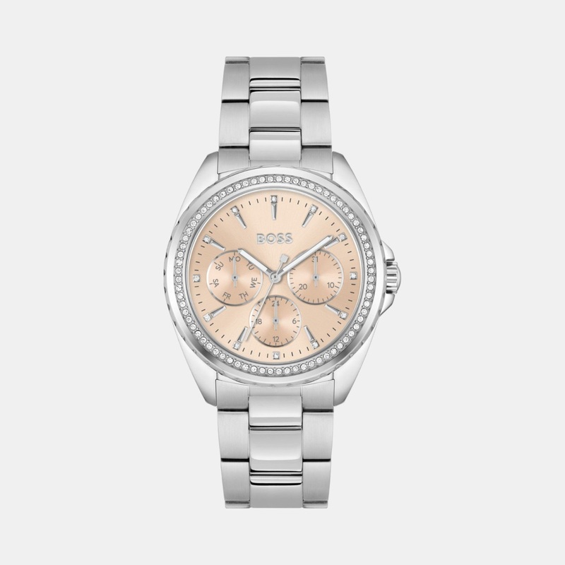Women Quartz Carnation Gold Dial Multi-Function Stainless Steel Watch 1502732