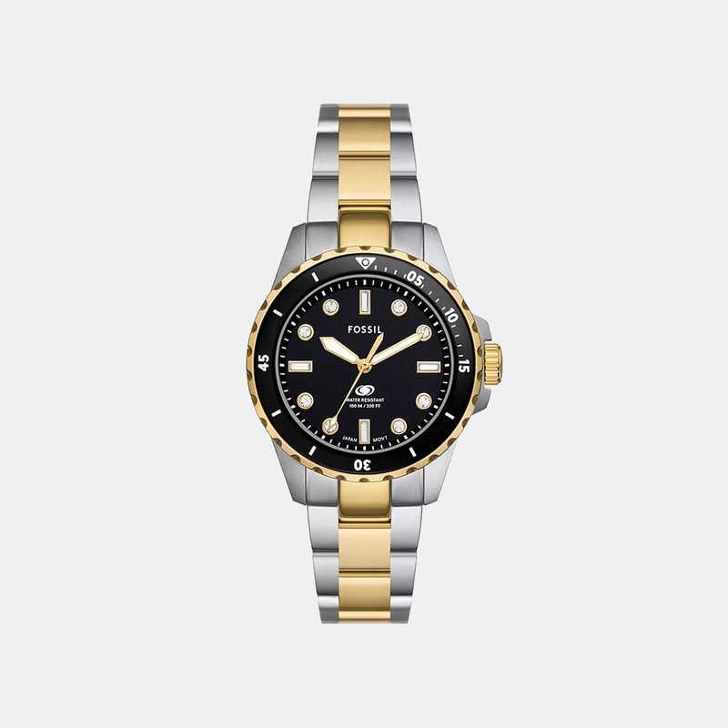 Blue Dive Women Quartz Black Dial Analog Stainless Steel Watch ES5349