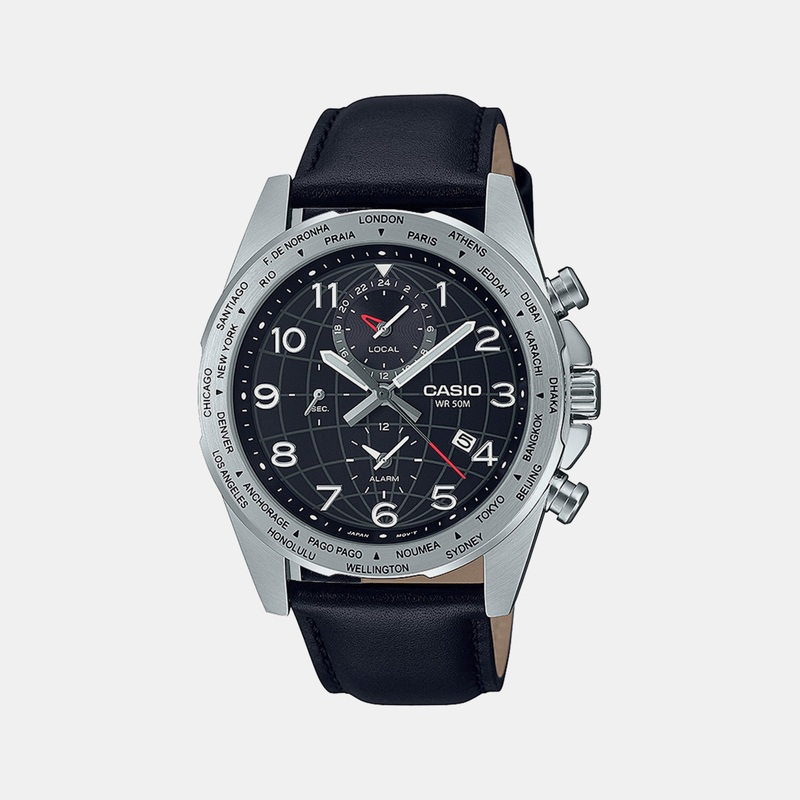 Men's Black Chronograph Leather Watch A2149 - MTP-W500L-1AVDF