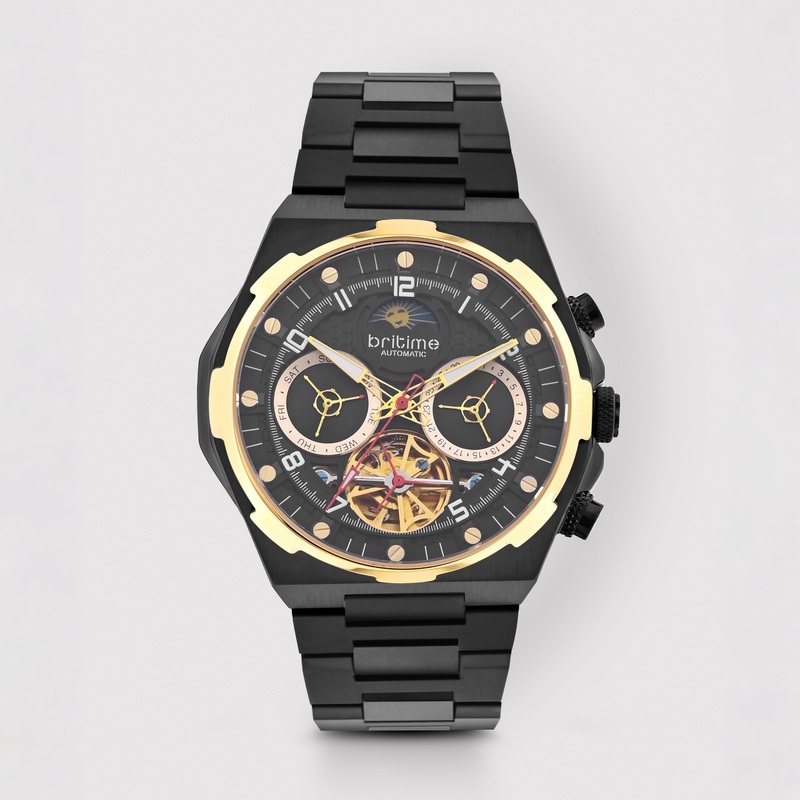 Taurus Men Automatic Black Dial Multi-Function Stainless steel Watch 489-M20406