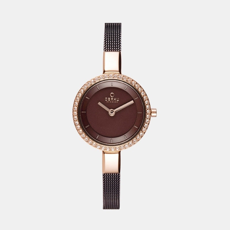 Women Siv Glimt Walnut Analog Brass Watch V129LEVNMN