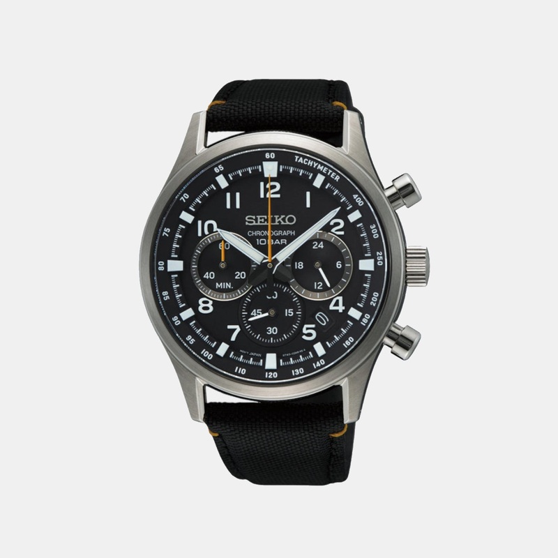 Dress Men Quartz Black Dial Chronograph Nylon Watch SSB449P1