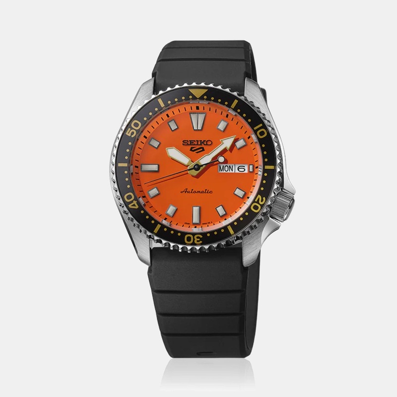 5 Sports Men Automatic Orange Dial Analog Stainless Steel Watch SRPL89K1