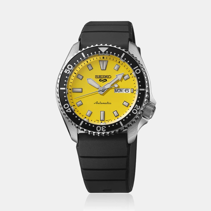 5 Sports Men Automatic Yellow Dial Analog Stainless Steel Watch SRPL87K1