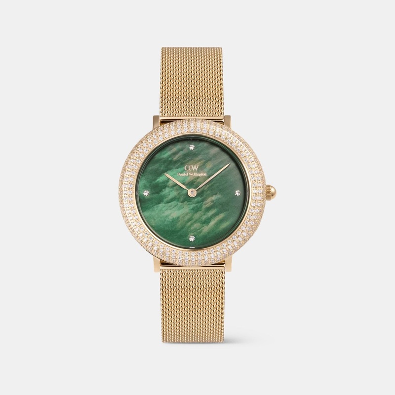 Crystal Bezel Women Green Dial Analog Stainless Steel Watch DW00100824K