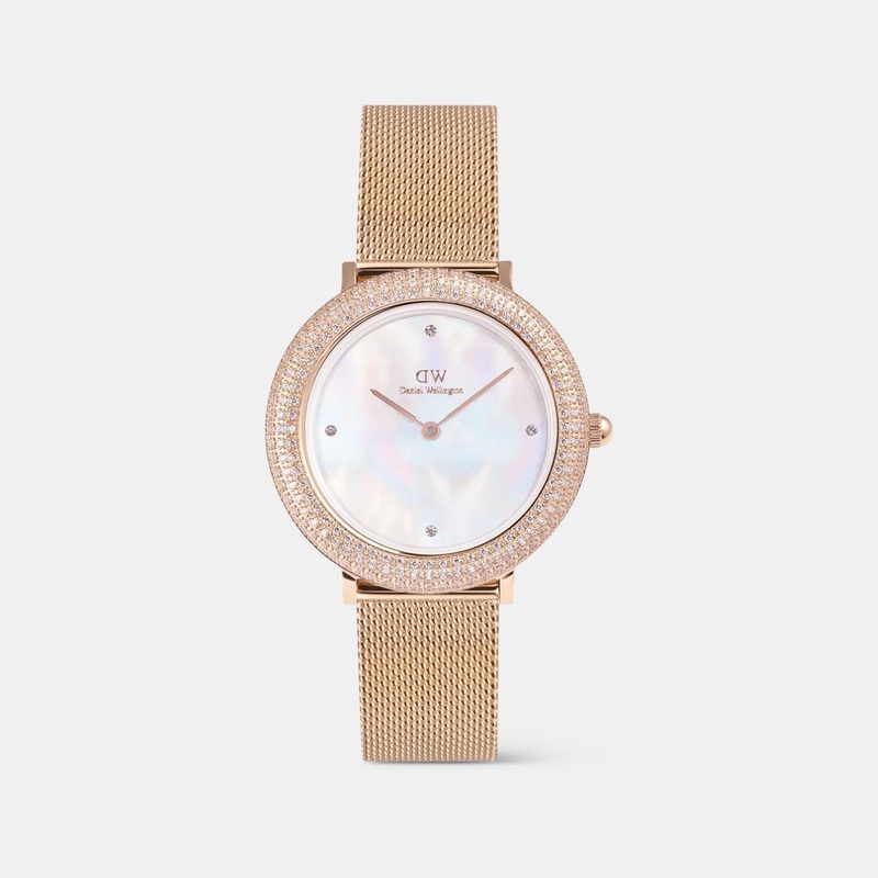 Crystal Bezel Women White Dial Analog Stainless Steel Watch DW00100823K