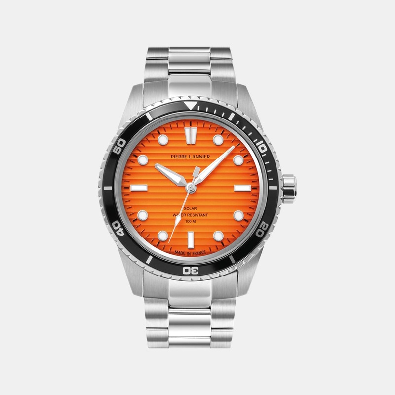 Inti Men Solar Orange Dial Analog Stainless Steel Watch 244H151