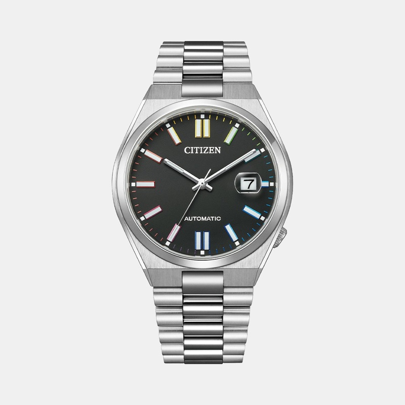 Men Automatic Black Dial Analog Stainless Steel Watch NJ0151-53E