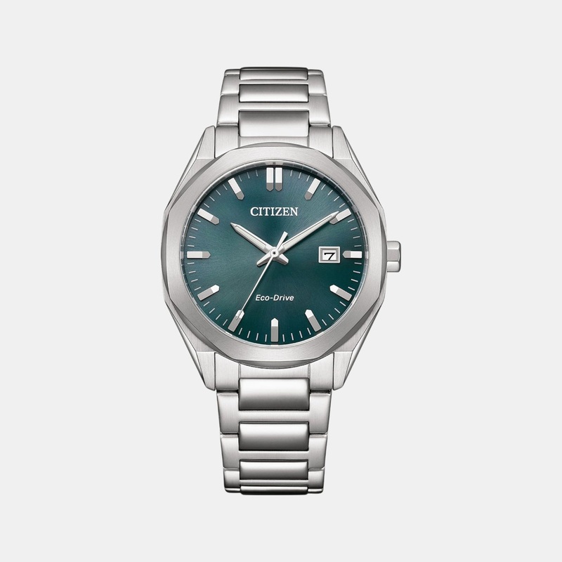 Men Eco-Drive Green Dial Analog Stainless Steel Band Watch BM7620-83X