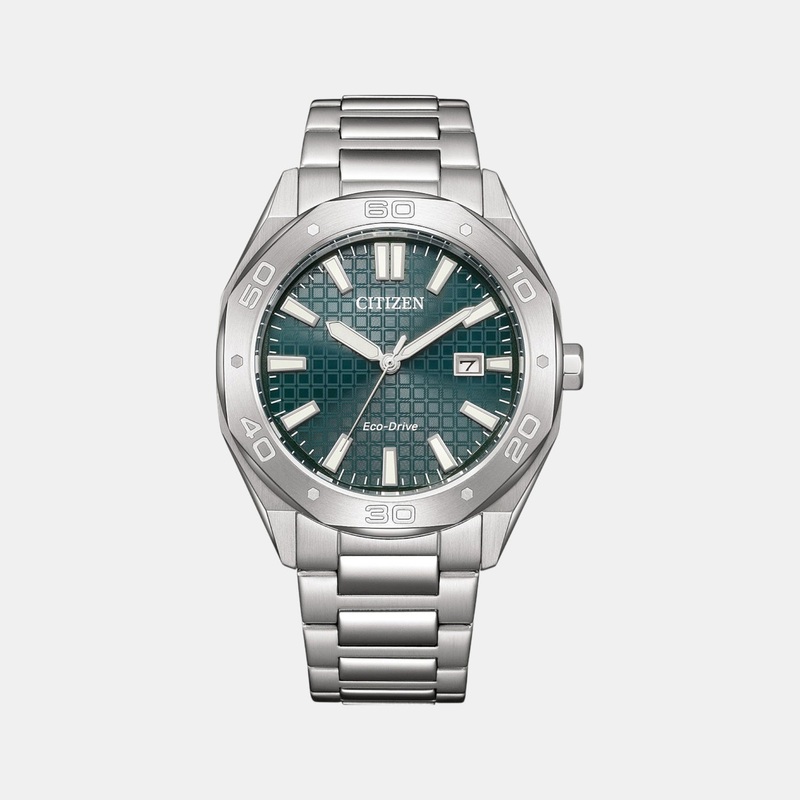 Men Eco-Drive Green Dial Analog Stainless Steel Band Watch BM7630-80X