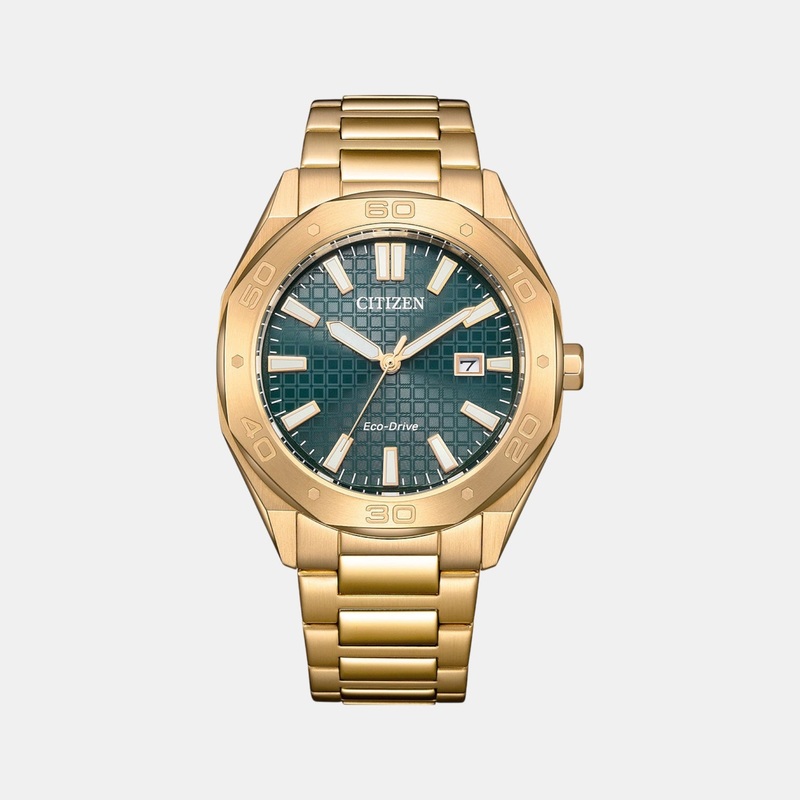 Men Eco-Drive Green Dial Analog Stainless Steel Band Watch BM7633-81X