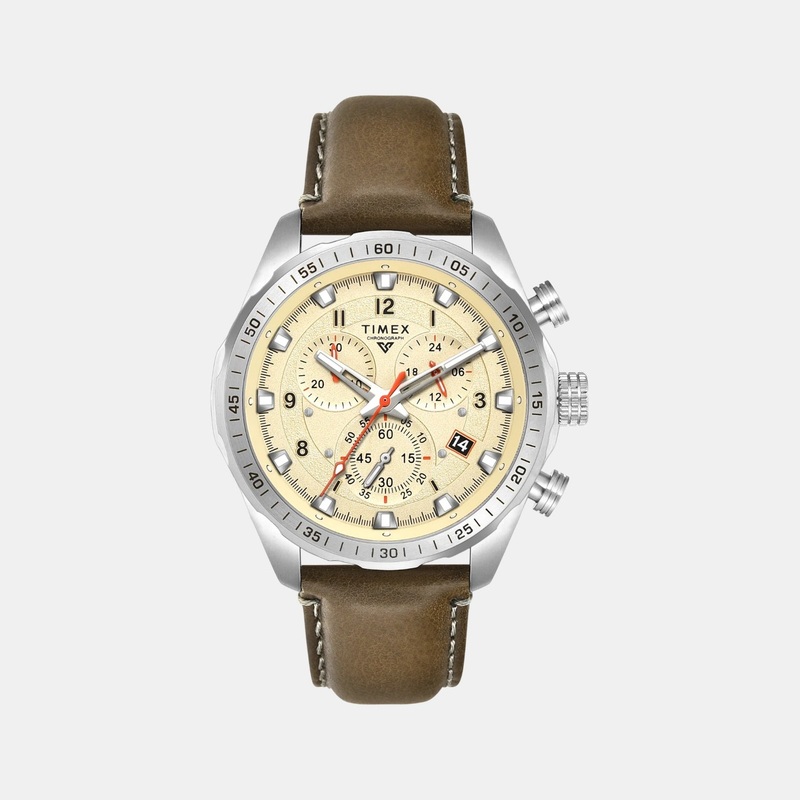 Men Quartz Beige Dial Chronograph Leather Watch TWEG26000
