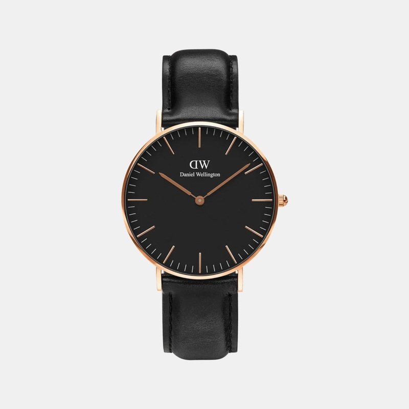 Men Quartz Black Dial Analog Leather Watch DW00100139K