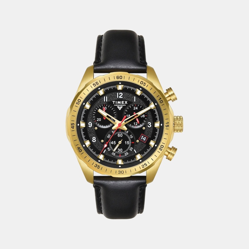 Men Quartz Black Dial Chronograph Leather Watch TWEG26001
