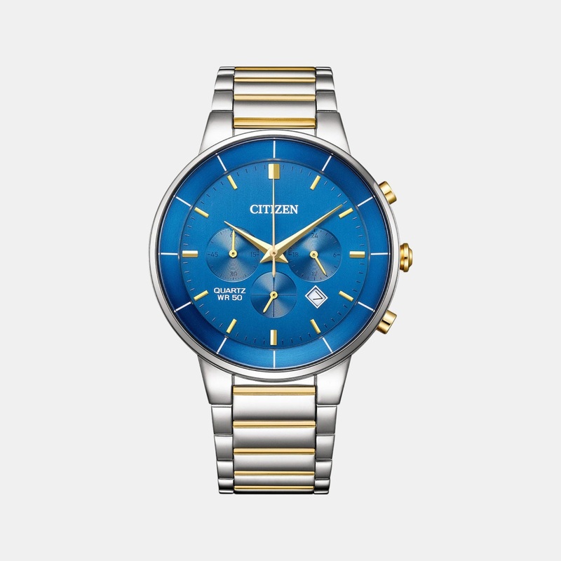 Men Quartz Blue Dial Chronograph Stainless Steel Band Watch AN8224-51L