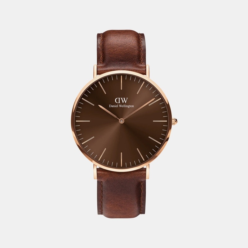 Men Quartz Brown Dial Analog Leather Watch DW00100627K
