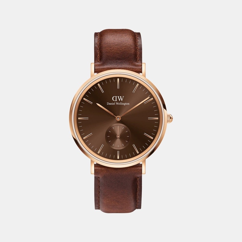 Men Quartz Brown Dial Analog Leather Watch DW00100707K