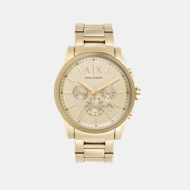 Men Quartz Gold Dial Chronograph Stainless Steel Watch AX2099