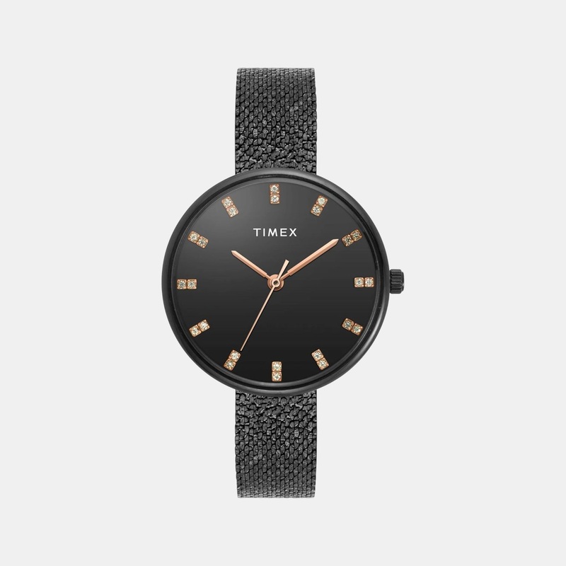 Women Quartz Black Dial Analog Stainless Steel Watch TWEL21503