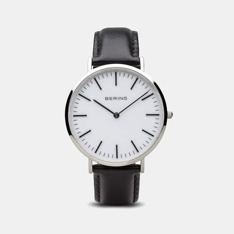 Ceramic Men White Dial Analog Leather Watch 13738-404