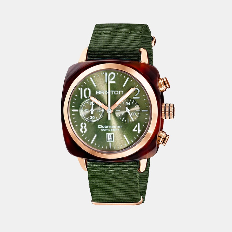 Clubmaster Classic Men Quartz Gold-Olive Green Dial Chronograph Nato Watch 19140.PRA.T.26.NOL