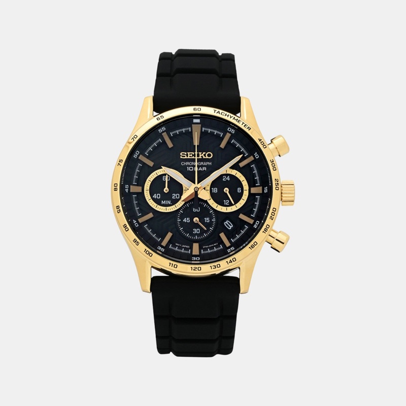 Dress Sport Men Quartz Black Dial Chronograph Silicone Watch SSB446P1