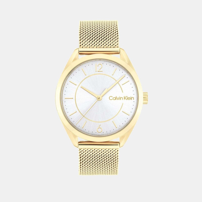 Essentials Women Quartz Gold Dial Analog Stainless Steel Watch 25200195