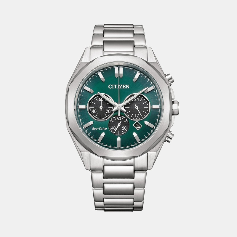 Men Eco-Drive Green Dial Chronograph Stainless Steel Band Watch CA4590-81X