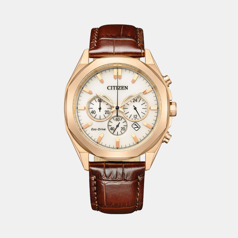 Men Eco-Drive White Dial Chronograph Leather Watch CA4593-15A