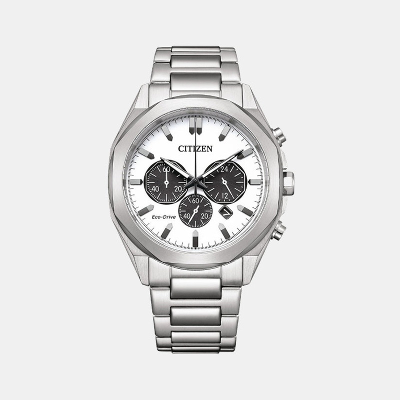 Men Eco-Drive White Dial Chronograph Stainless Steel Watch CA4590-81A