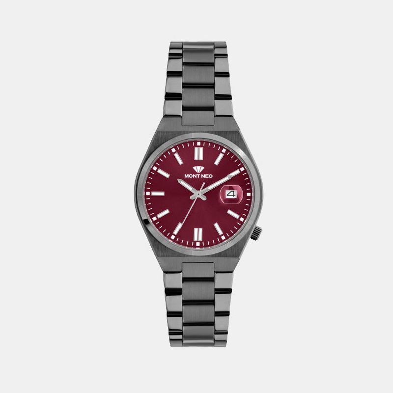 Men Quartz Maroon Dial Analog Metal Watch 3506E-M8812
