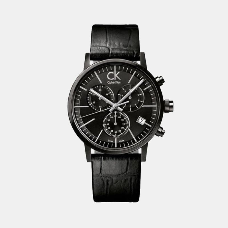 Minimal Men Quartz Black Dial Chronograph Leather Watch K7627401