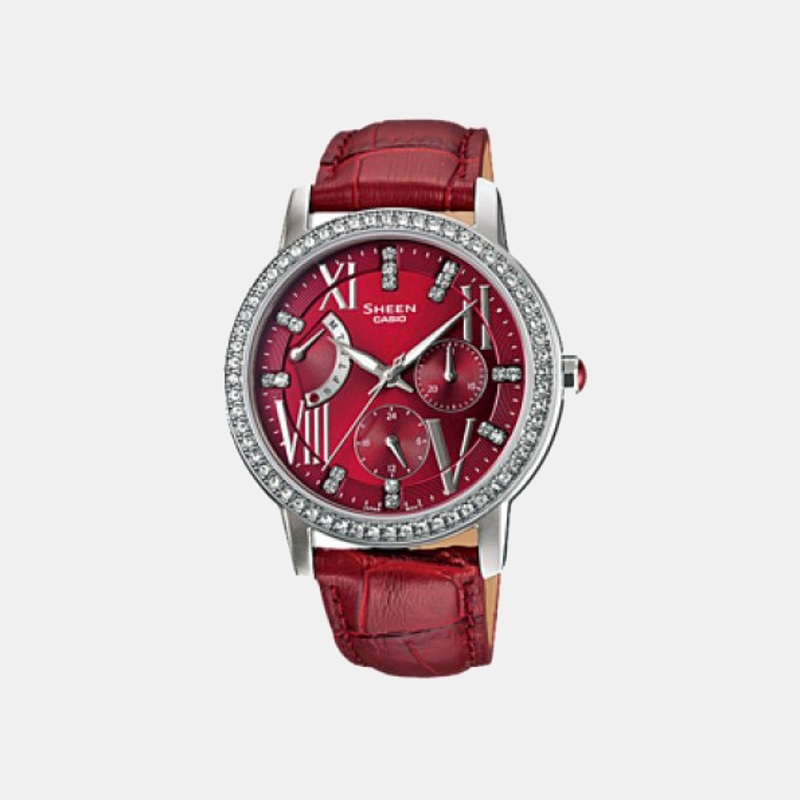 Sheen Women Quartz Red Dial Analog Leather Watch - SHE-3025L-4ADR-SX071