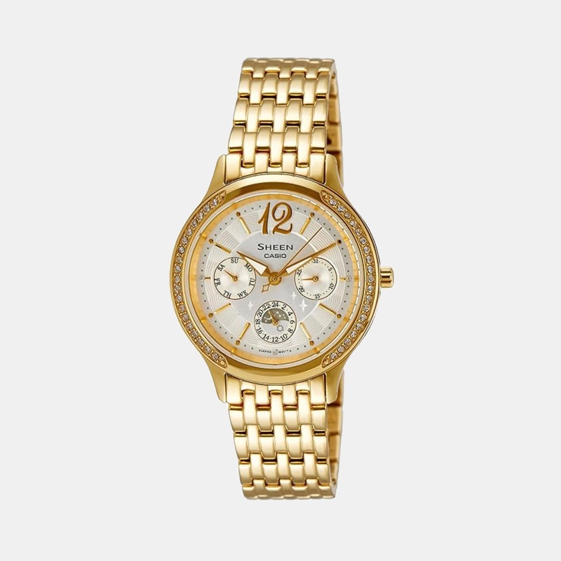 Sheen Women White Dial Multi-Function Stainless Steel Watch SHE-3030GD-7AUDR - SX086-FA