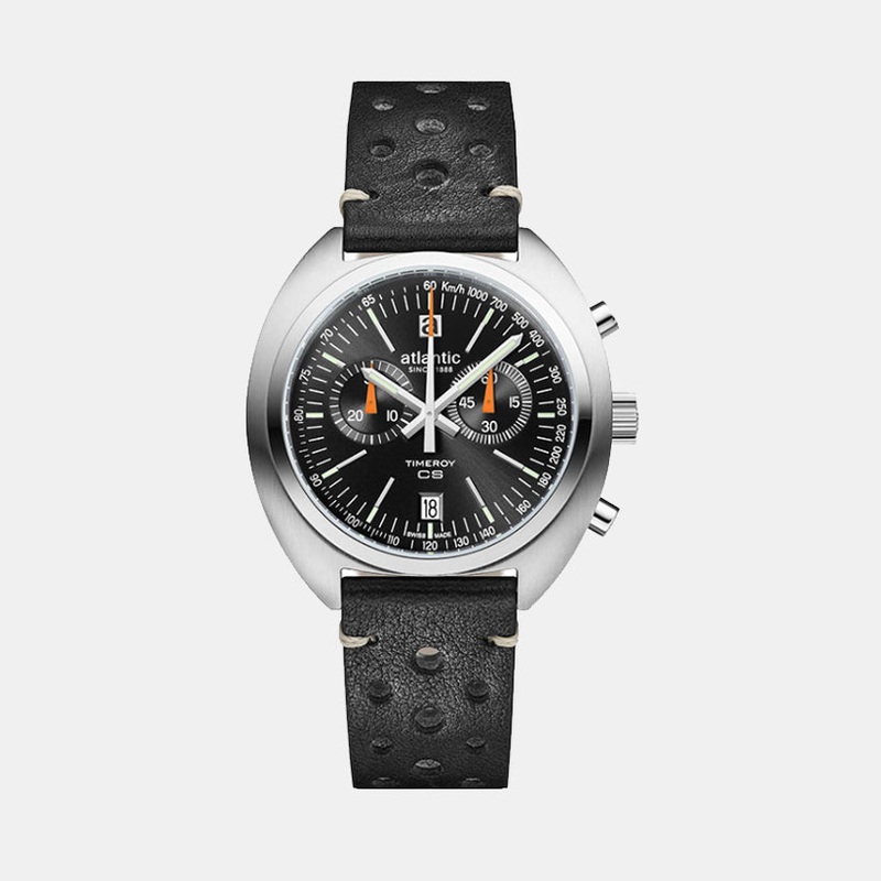 Timeroy Men Quartz Black Dial Chronograph Leather Watch 70462.41.69