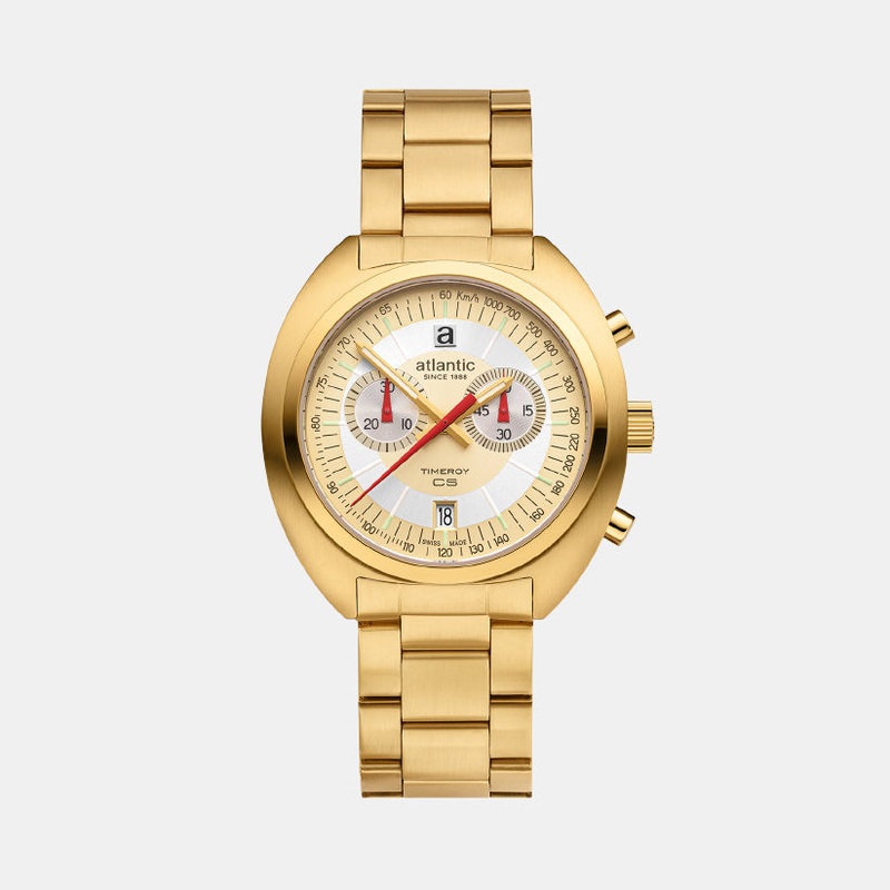 Timeroy Men Quartz Cream Dial Chronograph Stainless Steel Watch 70467.45.35