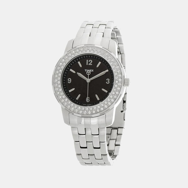 Women Quartz Black Dial Analog Stainless Steel Watch T2N147