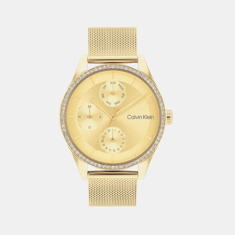Women Quartz Gold Dial Multi-Function Stainless Steel Watch 25100011