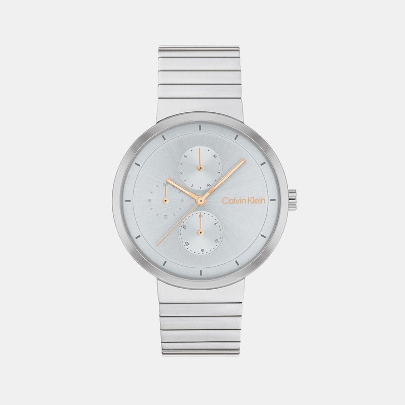 Women Quartz Ice Blue Dial Multi-Function Stainless Steel Watch 25100032