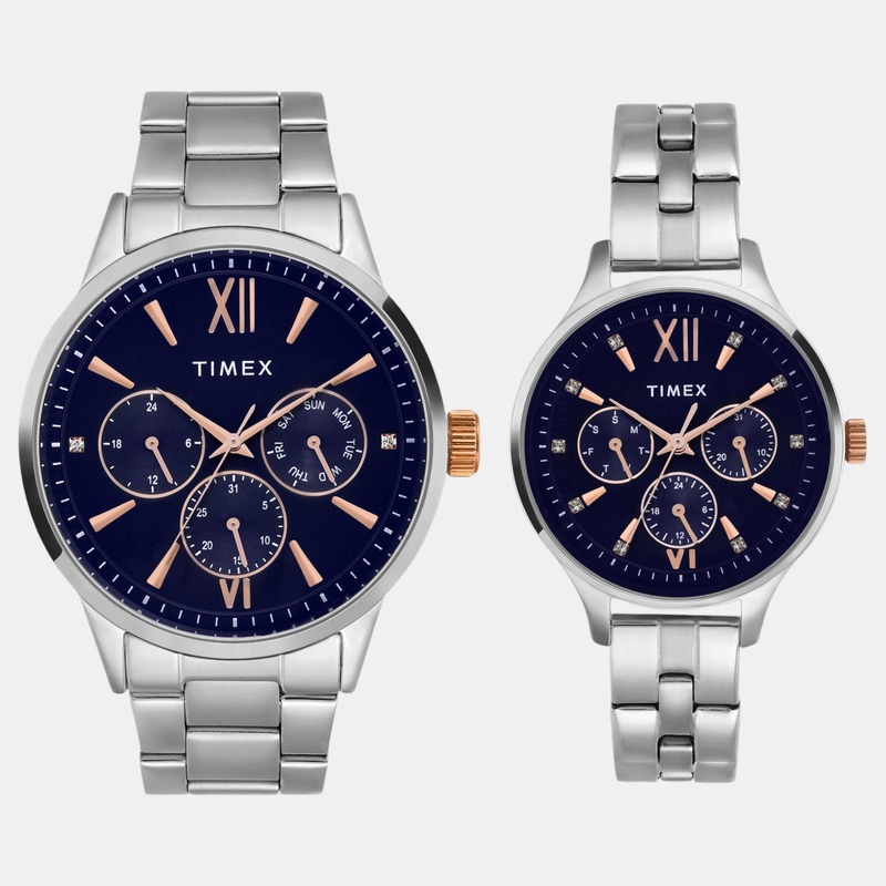 Couple Quartz Blue Dial Multi-Function Stainless Steel Watch TW00PR305