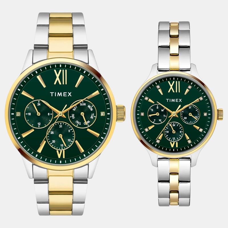 Couple Quartz Teal Dial Multi-Function Stainless Steel Watch TW00PR315