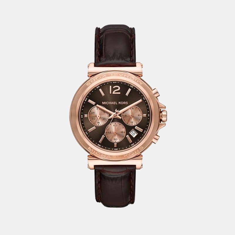 Maren Men Quartz Brown Dial Chronograph Leather Watch MK7497