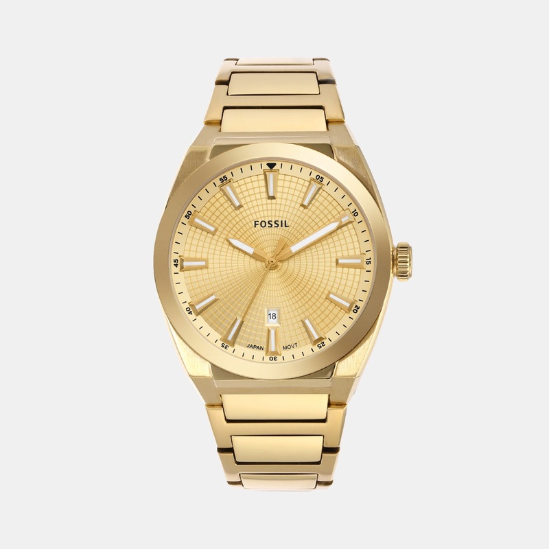 Men Quartz Date Gold Dial Analog Stainless Steel Watch FS5965