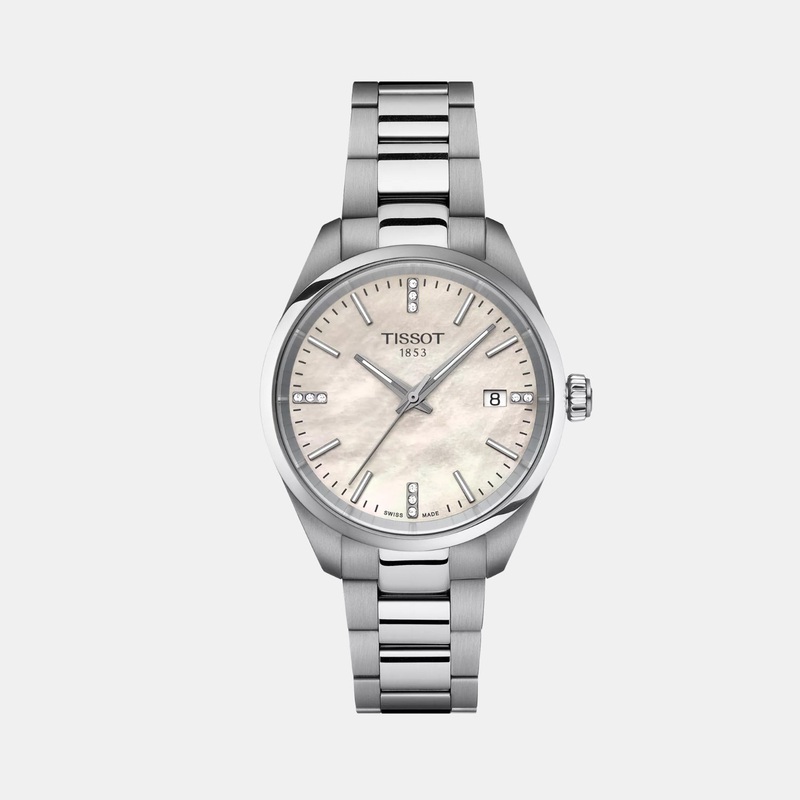 PR 100 Women Quartz White Mother Of Pearl Dial Analog Stainless Steel Watch T1502101111600