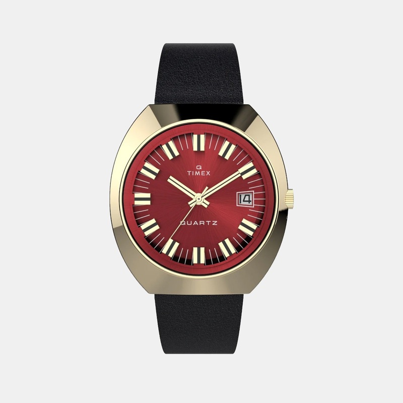 Q Timex 1972 Reissue Men Quartz Burgundy Dial Analog Leather Watch TW2V25400U9