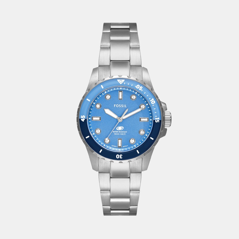 Women Quartz Blue Dial Analog Stainless Steel Watch ES5353
